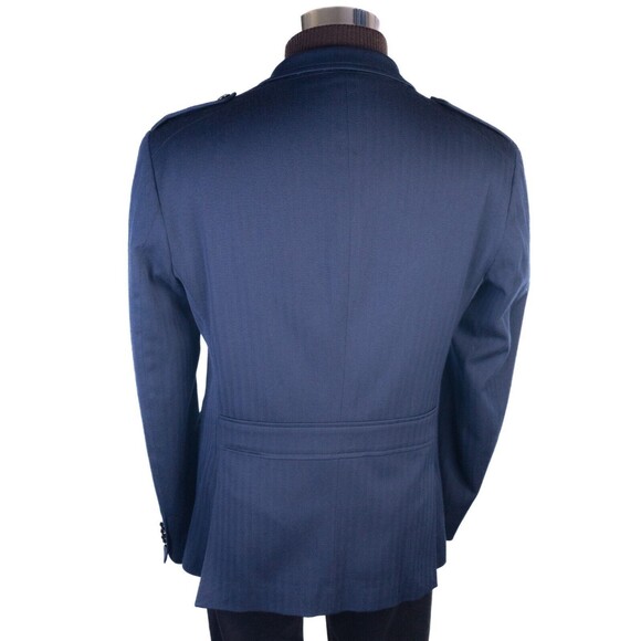 Zara Bazer Mens Sz 42 Herringbone Blue Silver Buttons Sport Coat Jacket Blazer - Picture 9 of 15